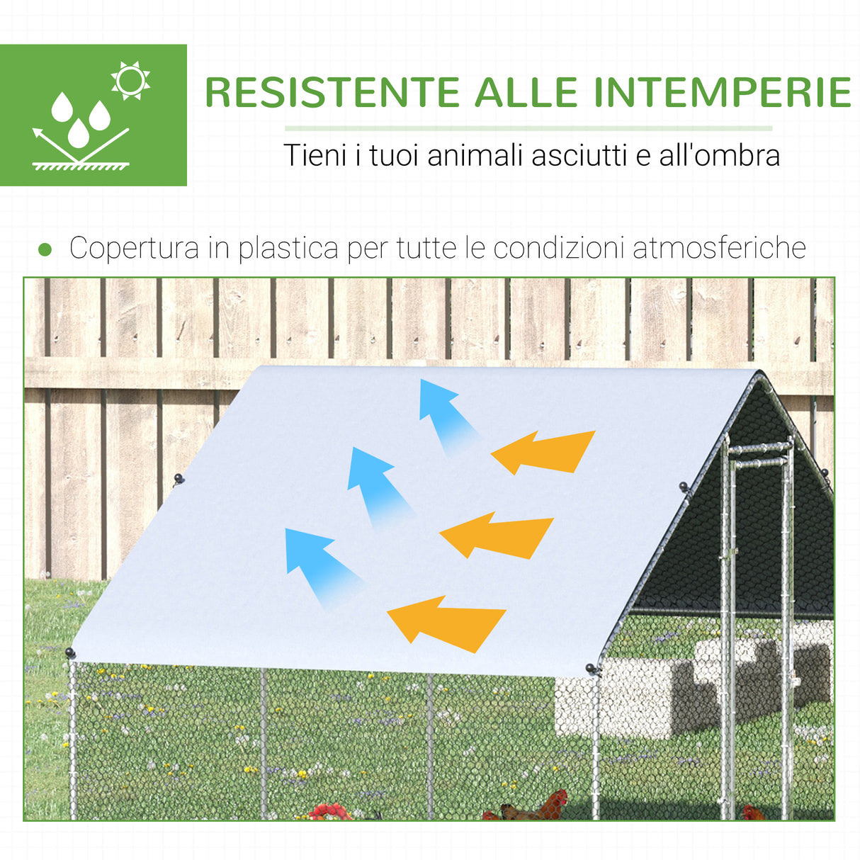 easycomfort easycomfort pollaio da giardino con telaio zincato copertura impermeabile e rete esagonale 3x2x2m argento