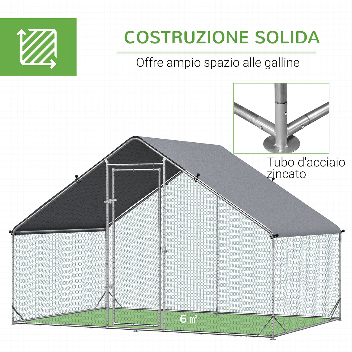 easycomfort easycomfort pollaio da giardino con telaio zincato copertura impermeabile e rete esagonale 3x2x2m argento