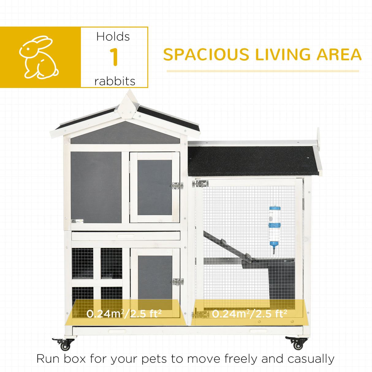 easycomfort easycomfort conigliera da esterno per 2 conigli in legno con vassoio estraibile e area di corsa 110x60x104 cm