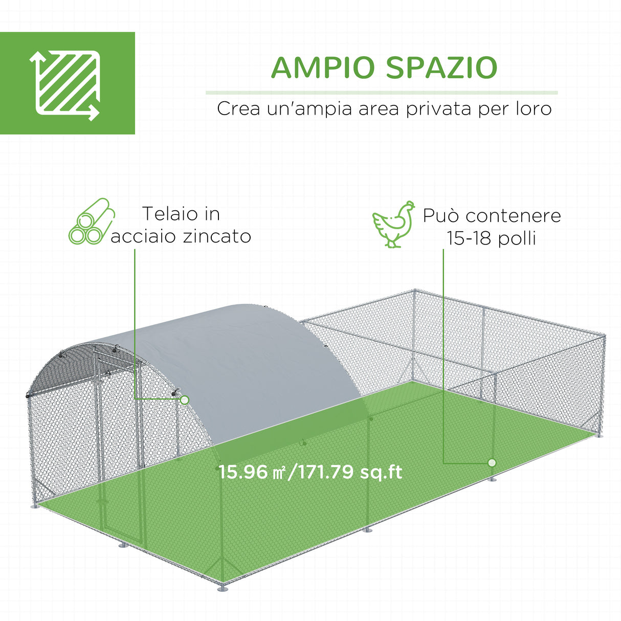easycomfort easycomfort recinto per galline da esterno in acciaio con telo di copertura in pe anti uv 570x280cm