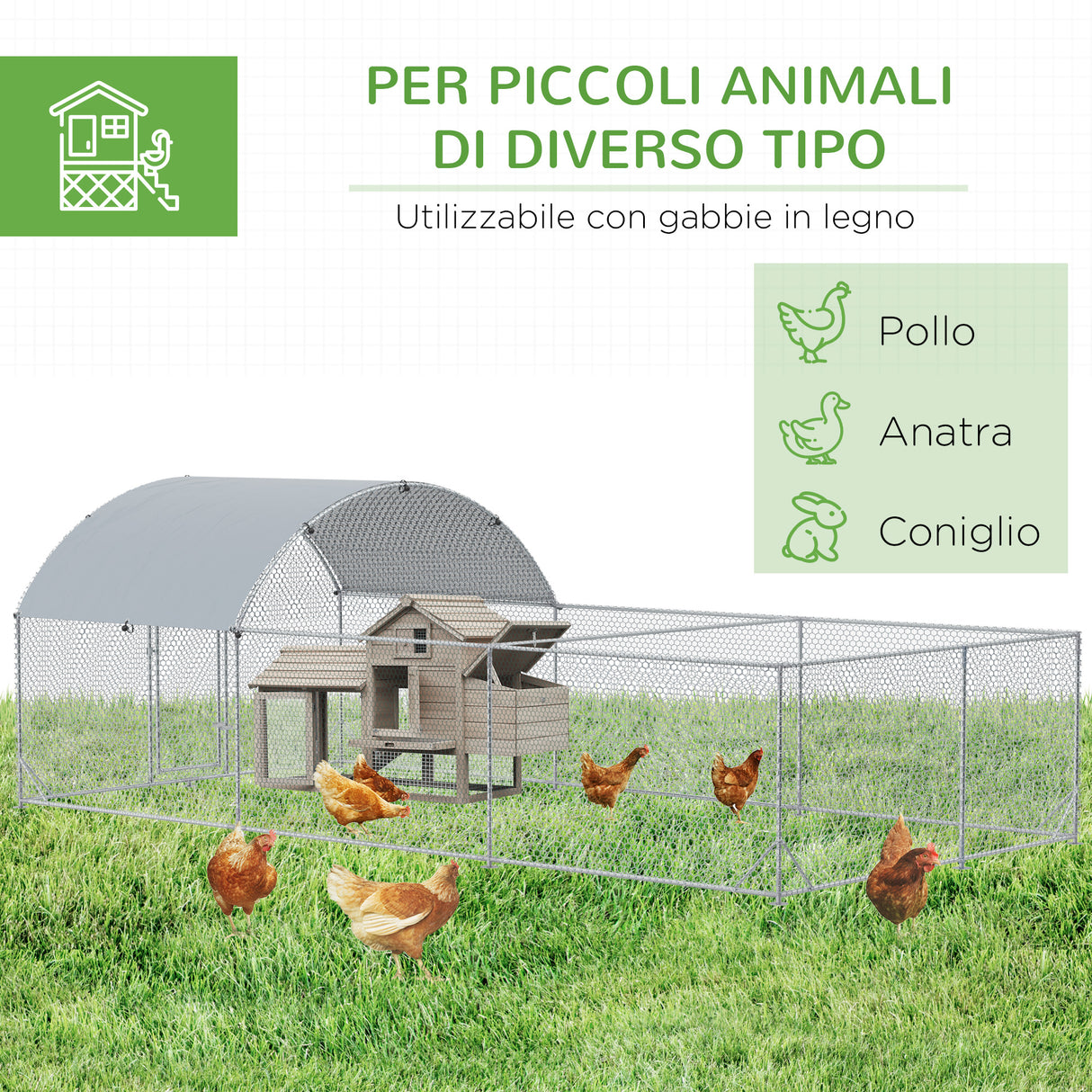 easycomfort easycomfort recinto per galline da esterno in acciaio con telo di copertura in pe anti uv 570x280cm
