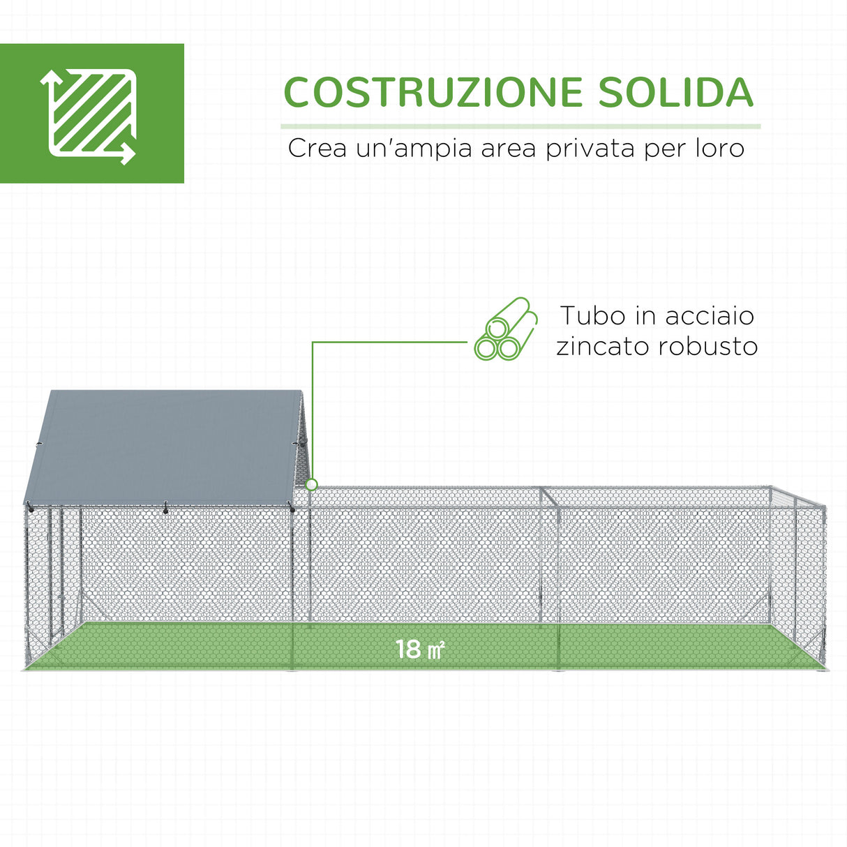 easycomfort easycomfort pollaio da giardino per 15 18 galline in acciaio zincato e pe con tettoia e serratura 600x300x195 cm