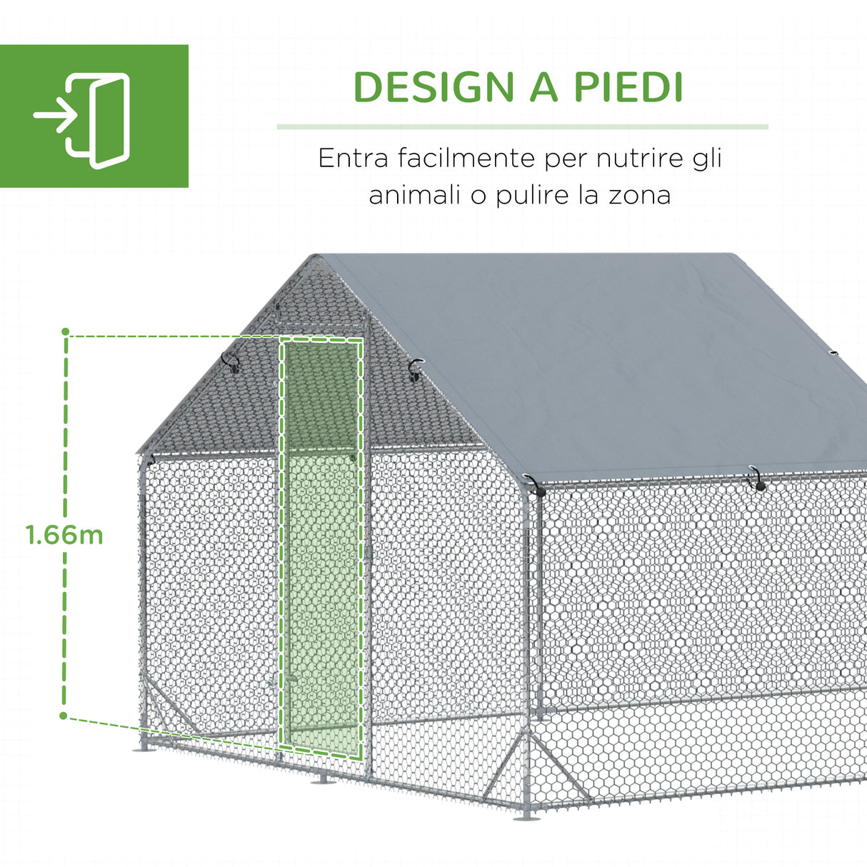 easycomfort easycomfort pollaio da giardino per 15 18 galline in acciaio zincato e pe con tettoia e serratura 600x300x195 cm