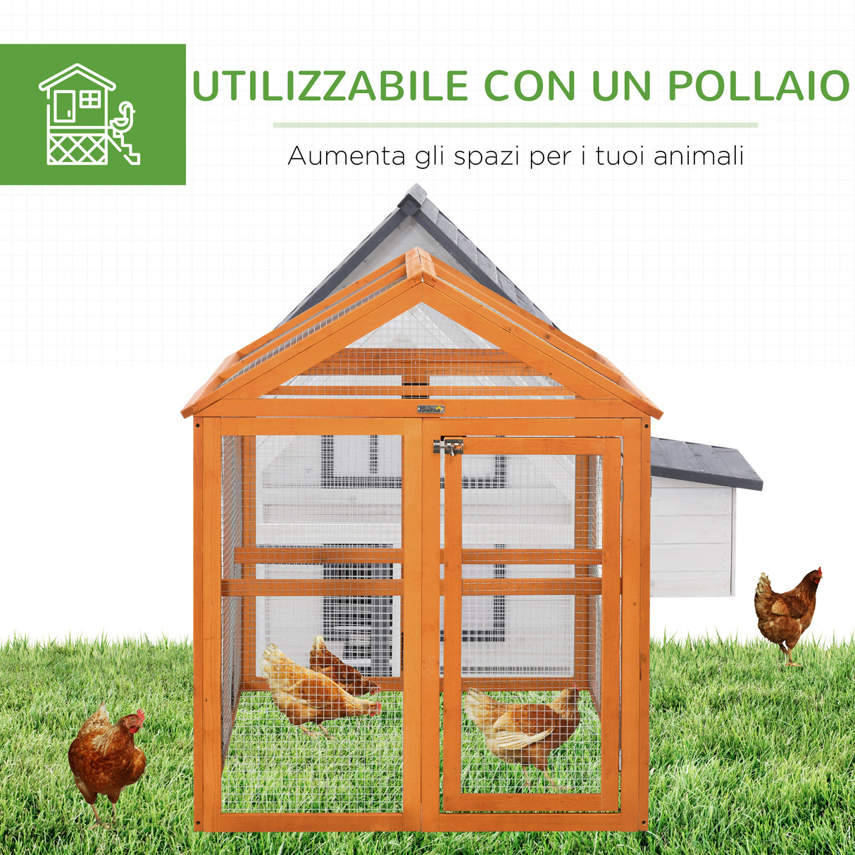 easycomfort easycomfort gabbia per galline in legno con porte multiple e rete in metallo 140x88 5x106cm arancione