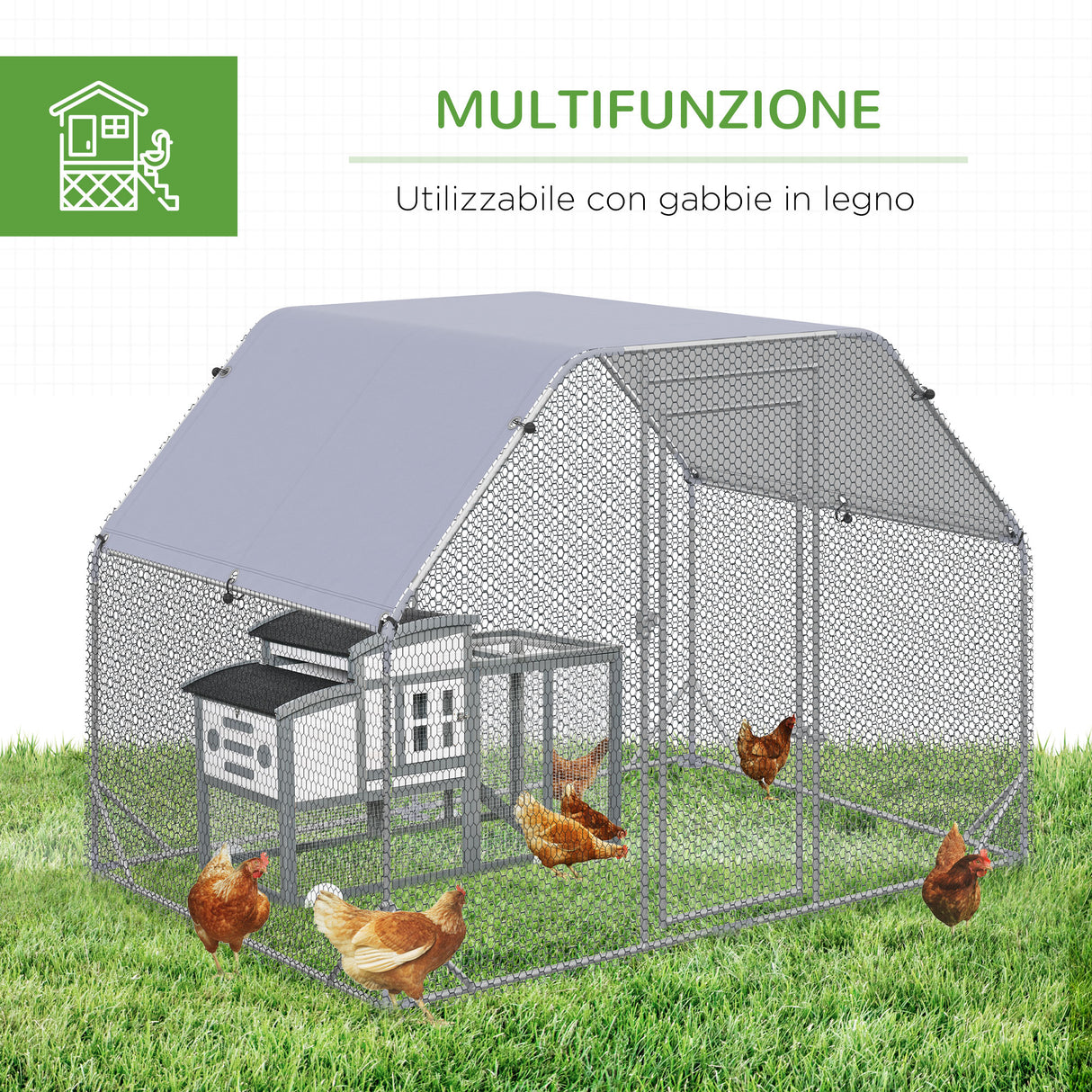 easycomfort easycomfort recinto per galline con telo di copertura per 4 6 polli in acciaio 280x190x195 cm