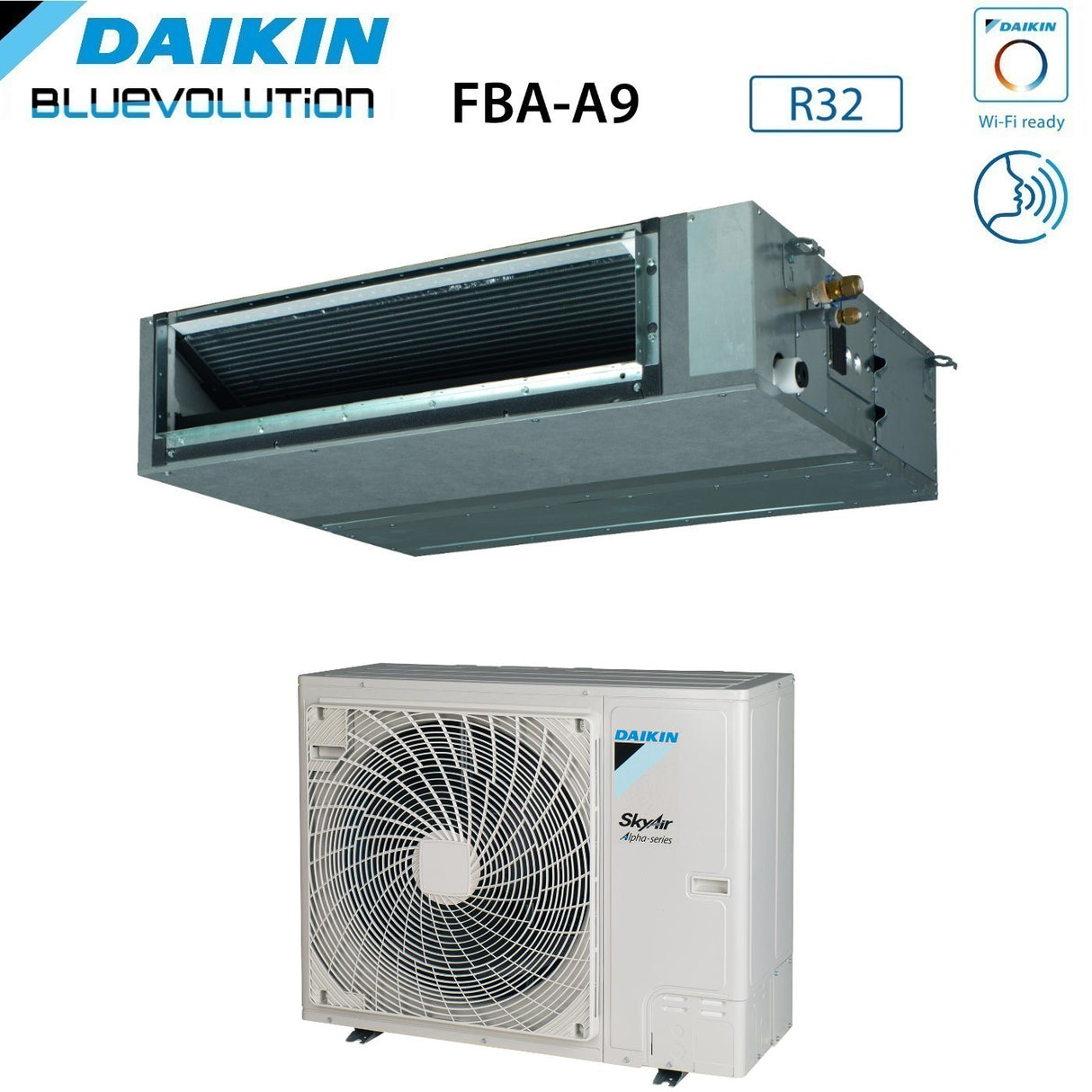 Daikin Bluevolution Climatiseur Gainable Tête Moyenne 36000 Btu FBA100A + RZAG100NY1 Triphasé R-32 Wi-Fi En Option