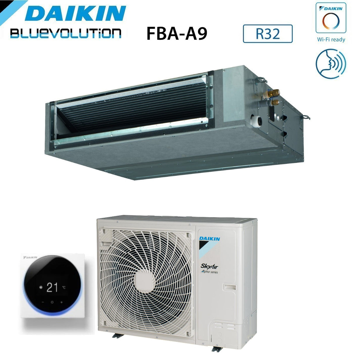 Daikin Bluevolution Climatiseur Gainable Tête Moyenne 36000 Btu FBA100A + RZAG100NY1 Triphasé R-32 Wi-Fi En Option