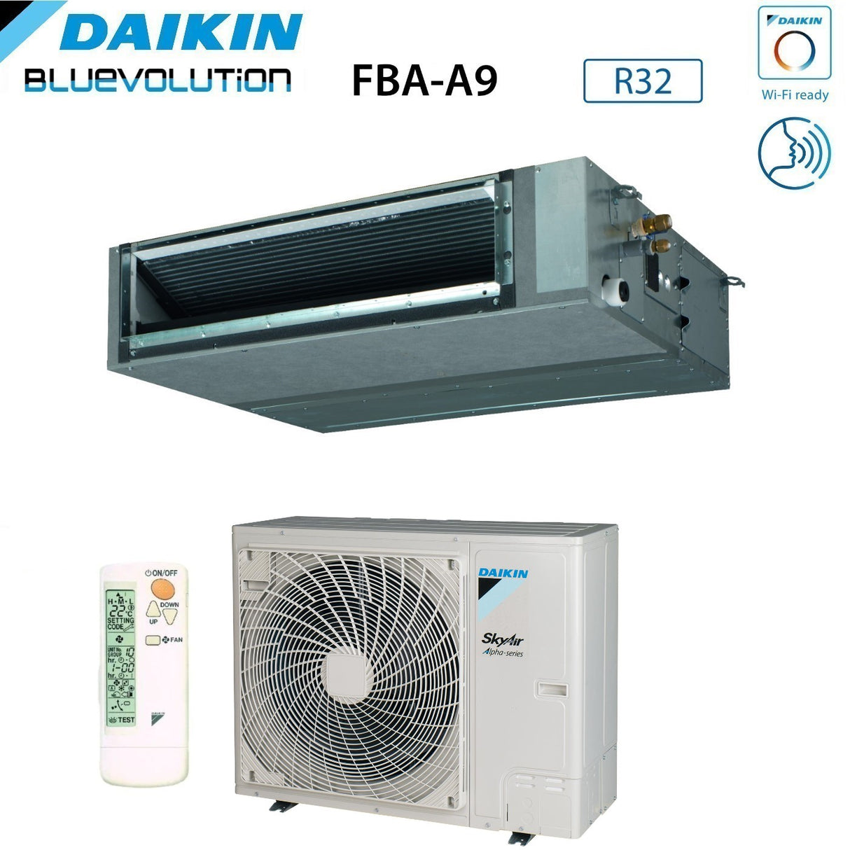 Daikin Bluevolution Climatiseur Gainable Tête Moyenne 36000 Btu FBA100A + RZAG100NY1 Triphasé R-32 Wi-Fi En Option