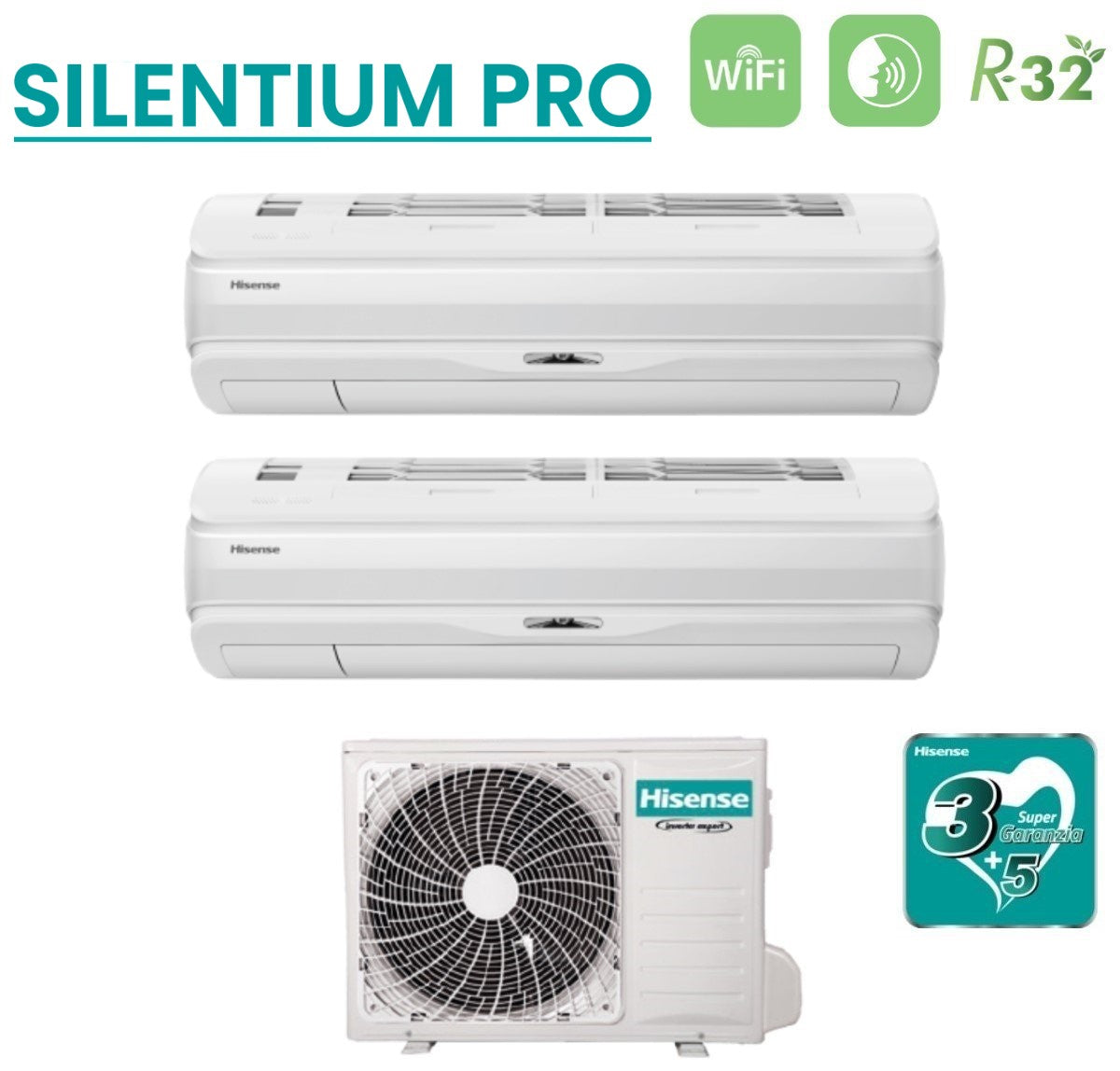 Climatizzatore Condizionatore Hisense Dual Split Inverter serie SILENTIUM PRO 9+12 con 2AMW50U4RXA R-32 Wi-Fi Integrato 9000+12000 - Novità