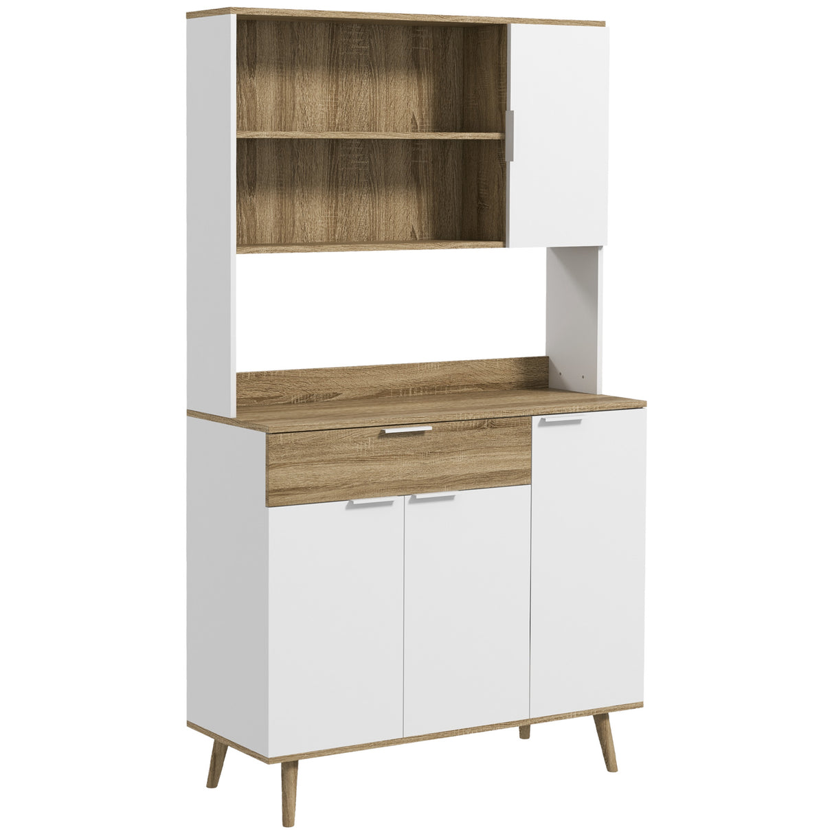 easycomfort easycomfort credenza cucina alta moderna con armadietti e cassetto mobile dispensa con ripiani regolabili 98x39x180cm bianco e legno