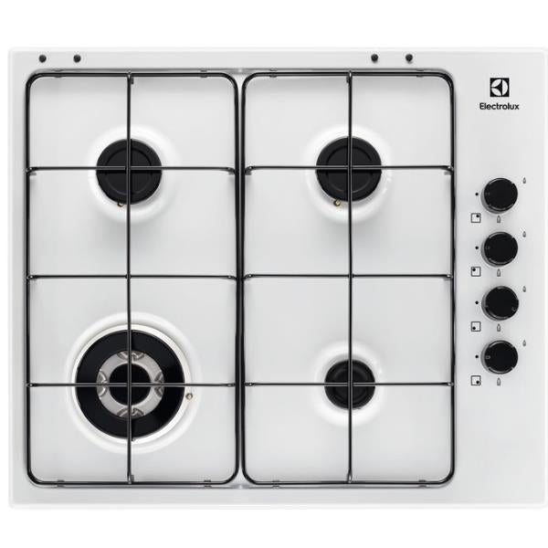 electrolux piano cottura a gas electrolux egs6414w 4 fuochi in acciaio bianco lxp 58x50 comandi laterali bruciatore wok multicorona pulizia facile ean 7332543592791
