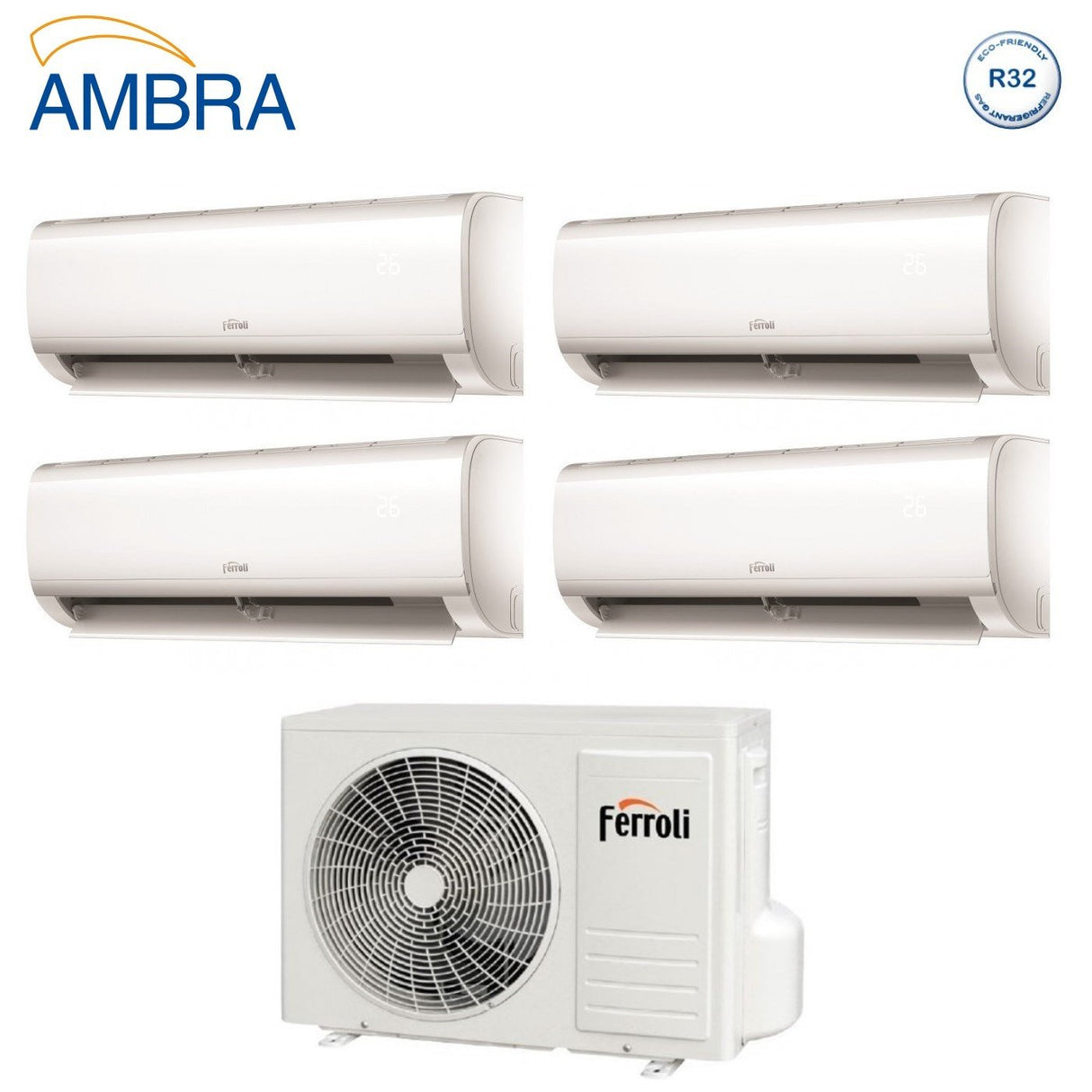 ferroli climatizzatore condizionatore ferroli quadri split inverter serie ambra m 771212 con 28 4 r 32 wi fi integrato 700070001200012000 novita
