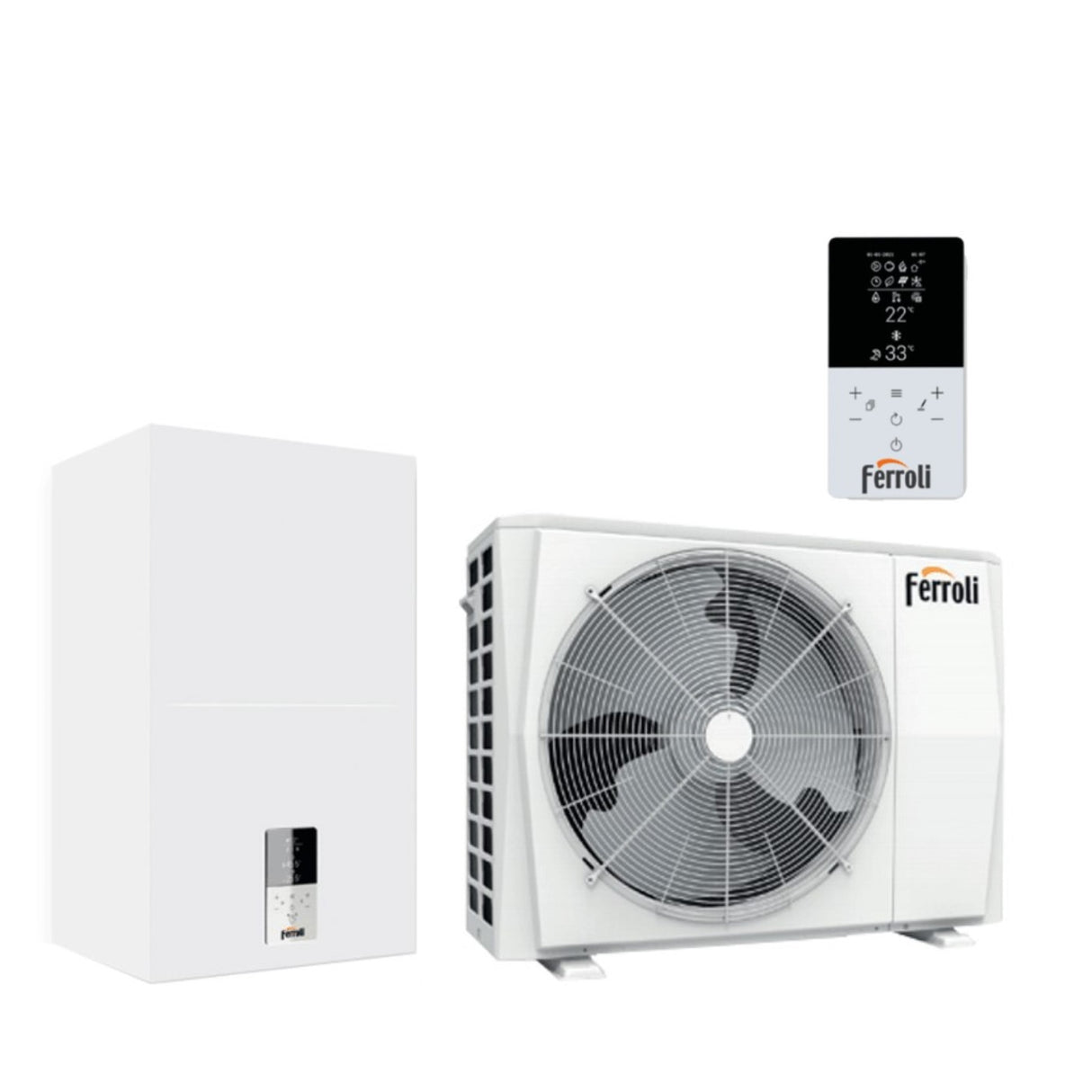 ferroli pompa di calore ibrida ariaacqua ferroli omnia s hybrid 3 2 c 8 kw per installazione splittata con produzione sanitaria istantanea comando incluso a bordo macchina