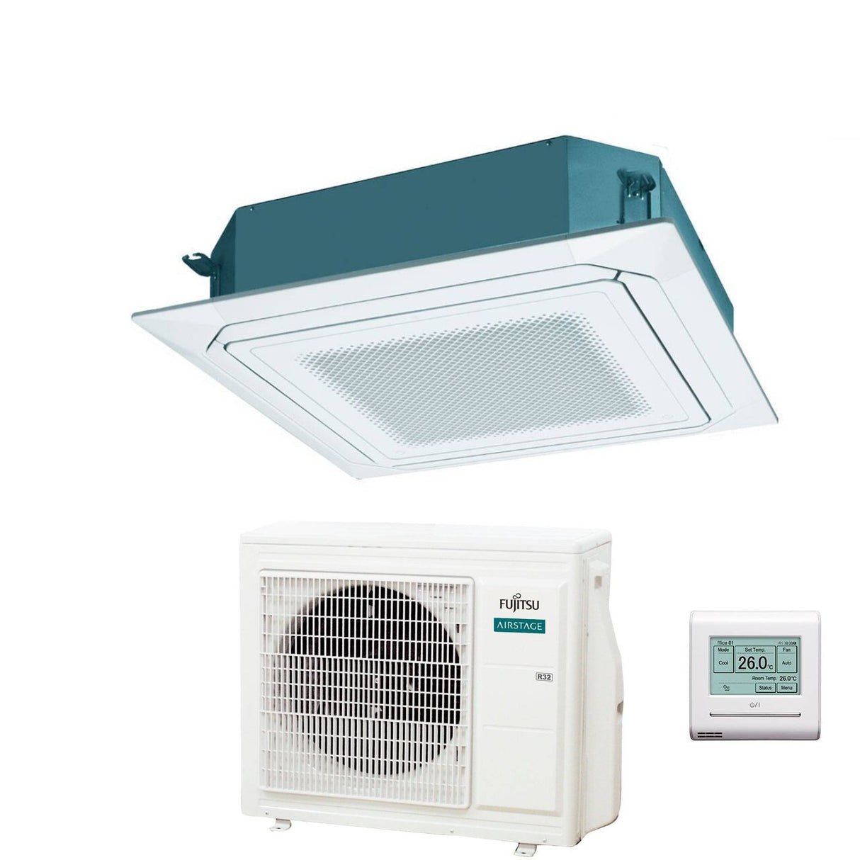 fujitsu condizionatore a cassetta fujitsu kr circular flow white 24000 btu auxg24krlb r 32 wi fi optional con griglia e filocomando