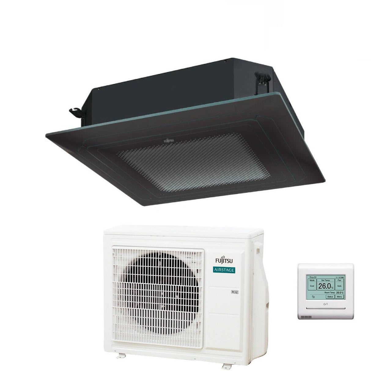 fujitsu condizionatore a cassetta fujitsu kr eco circular flow black 24000 btu auxg24krlb r 32 wi fi optional con griglia e filocomando