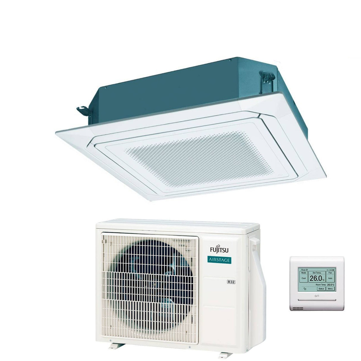 fujitsu condizionatore a cassetta fujitsu kr eco circular flow white 18000 btu auxg18krlb r 32 wi fi optional con griglia e filocomando