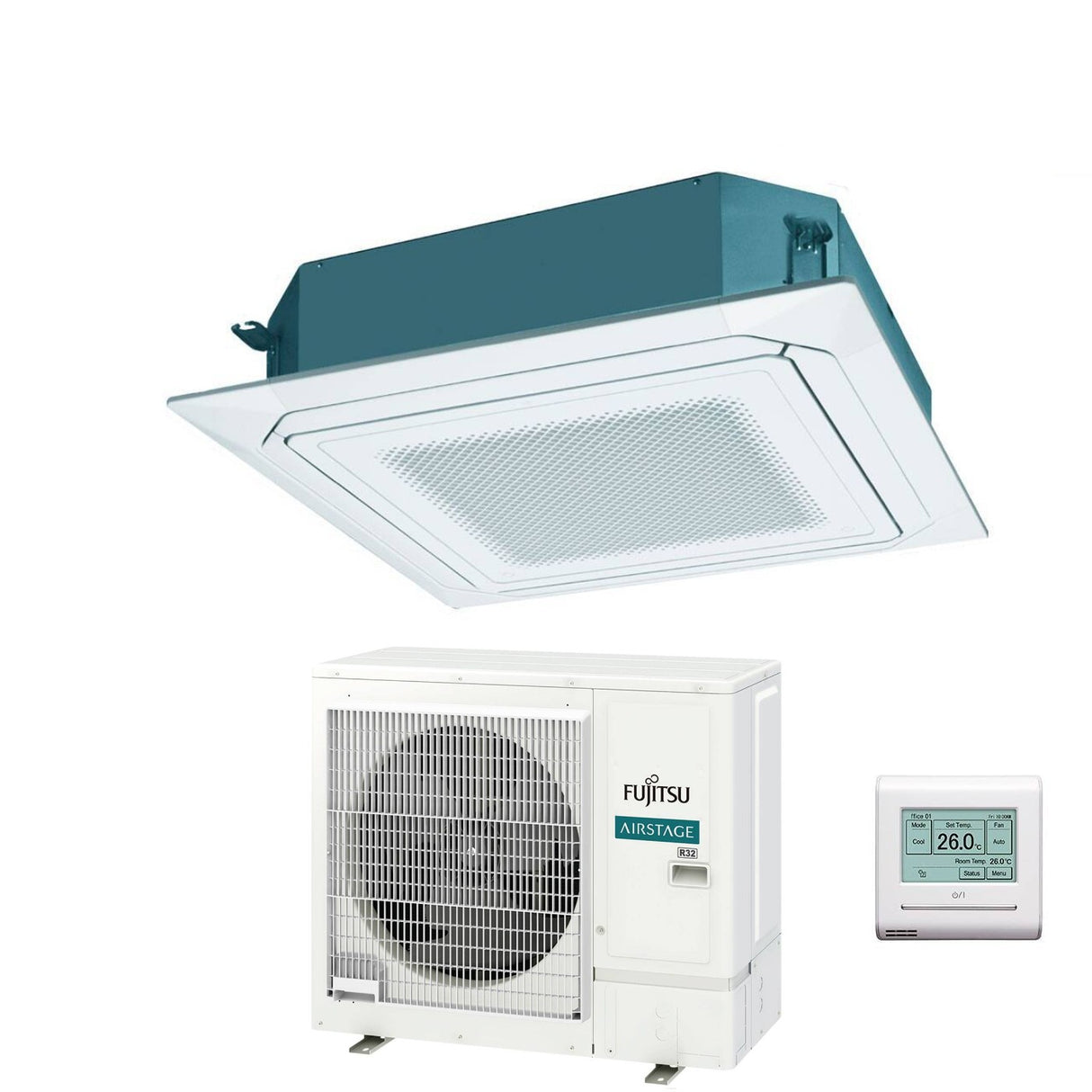 fujitsu condizionatore a cassetta fujitsu kr eco circular flow white 36000 btu auxg36krlb trifase r 32 wi fi optional con griglia e filocomando