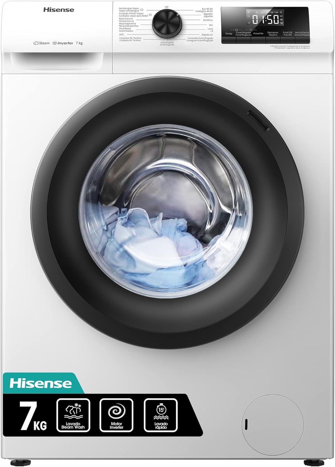 hisense lavatrice a carico frontale hisense wfqp7012evm 7 kg classe c a845xl595xp45 motore inverter funzione vapore ean 6901101815507