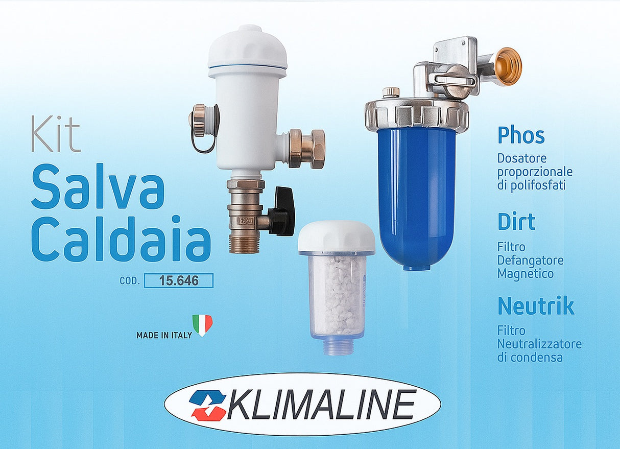 kit salvacaldia klimaline con defangatore dosatore polifosfati neutralizzatore di condensa