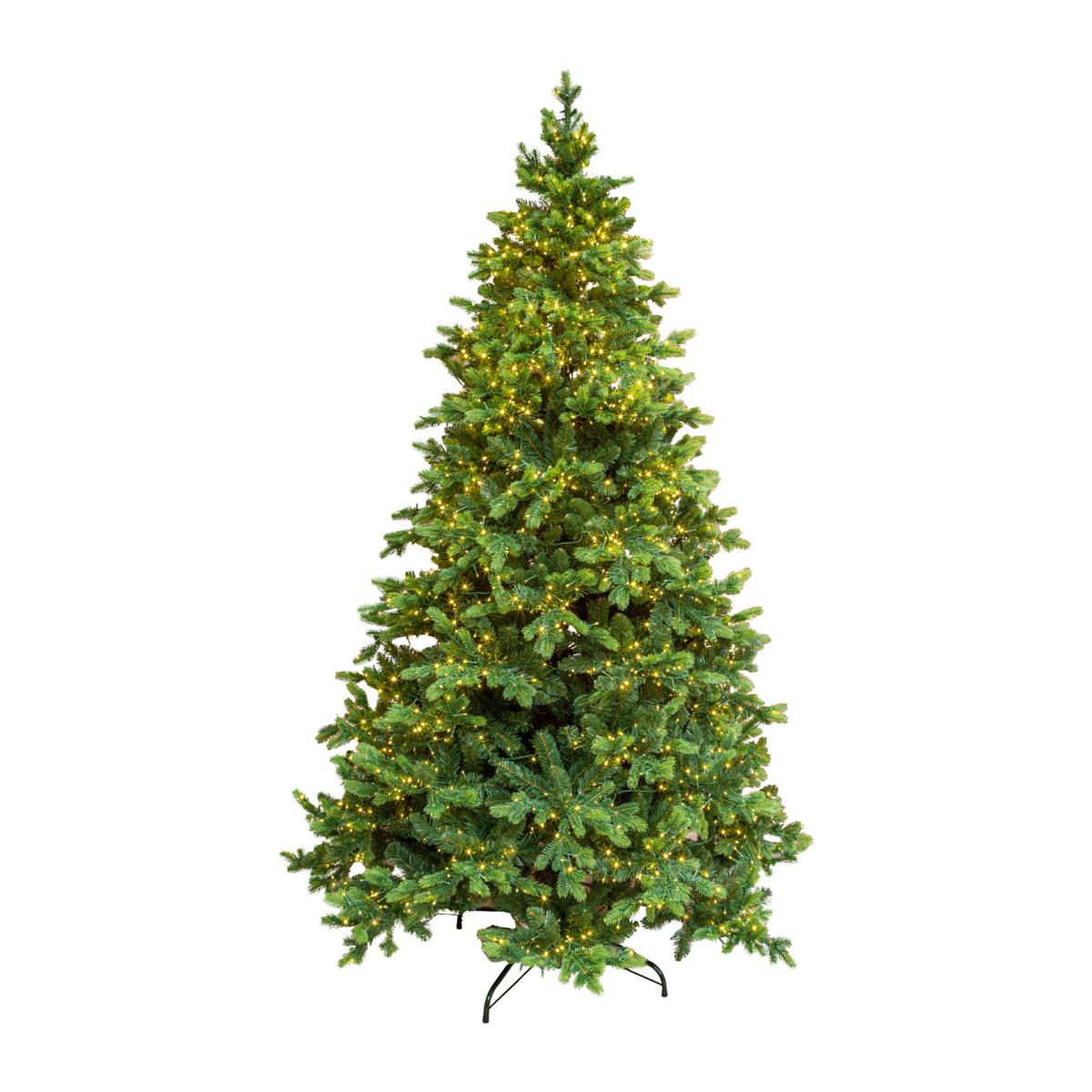 le stelle albero di natale artificiale verde h 210cm x l 135cm super folto con 3000 luci led incorporate e base a croce in metallo