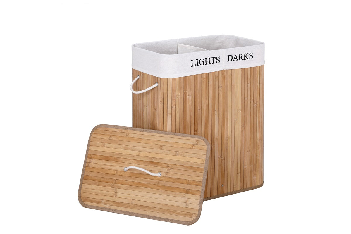 le stelle cesto portabiancheria con 2 scomparti 100 litri in vimini 52x32xh 63cm