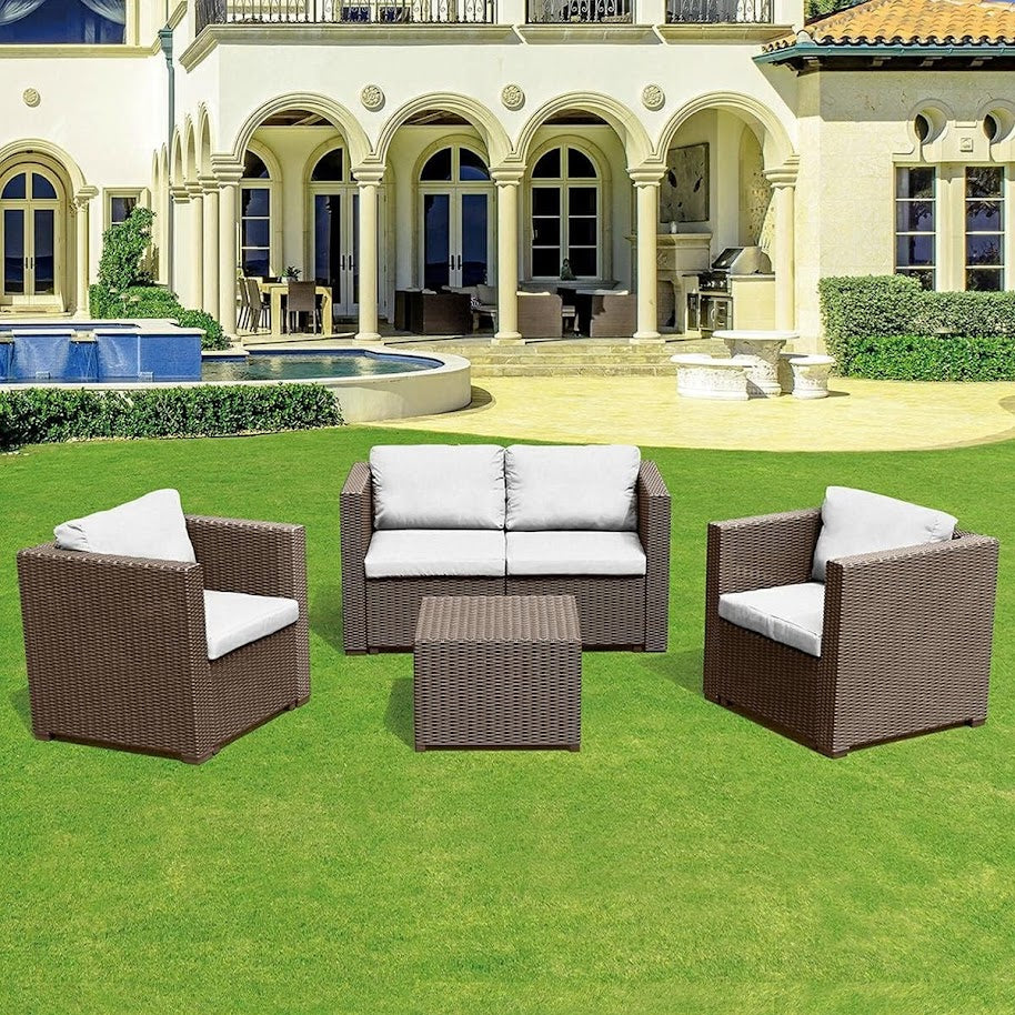 le stelle le stelle set salotto da giardino in polyrattan con divano poltrone tavolino e cuscini colore moka ean 8024299800020