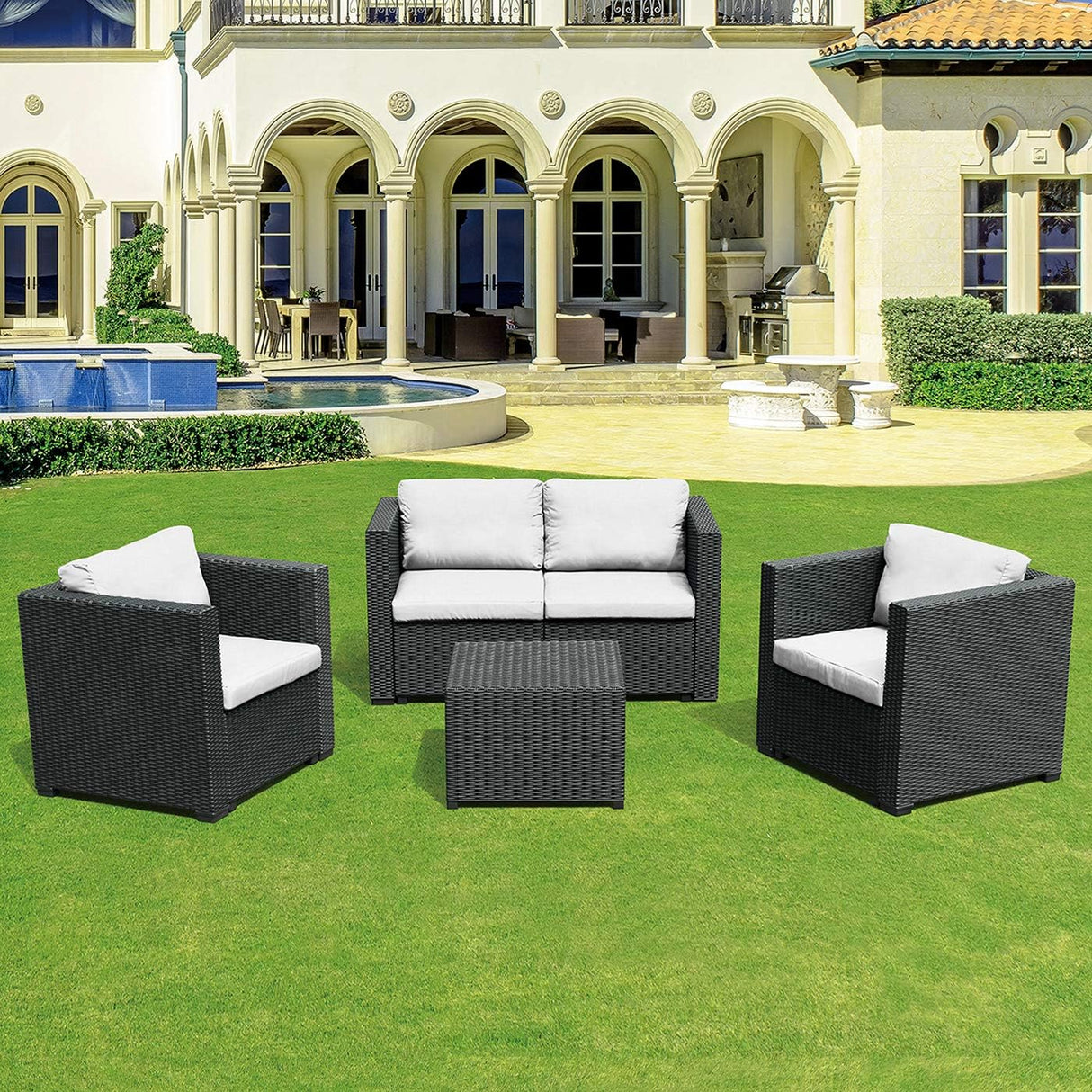 le stelle le stelle set salotto da giardino in polyrattan con divano poltrone tavolino e cuscini colore nero ean 8024299800037
