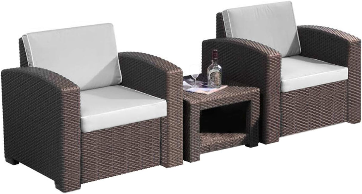 le stelle le stelle set salotto da giardino in polyrattan da 3 pezzi 2 poltrone da esterno tavolino e cuscini cioccolato ean 8024299800433