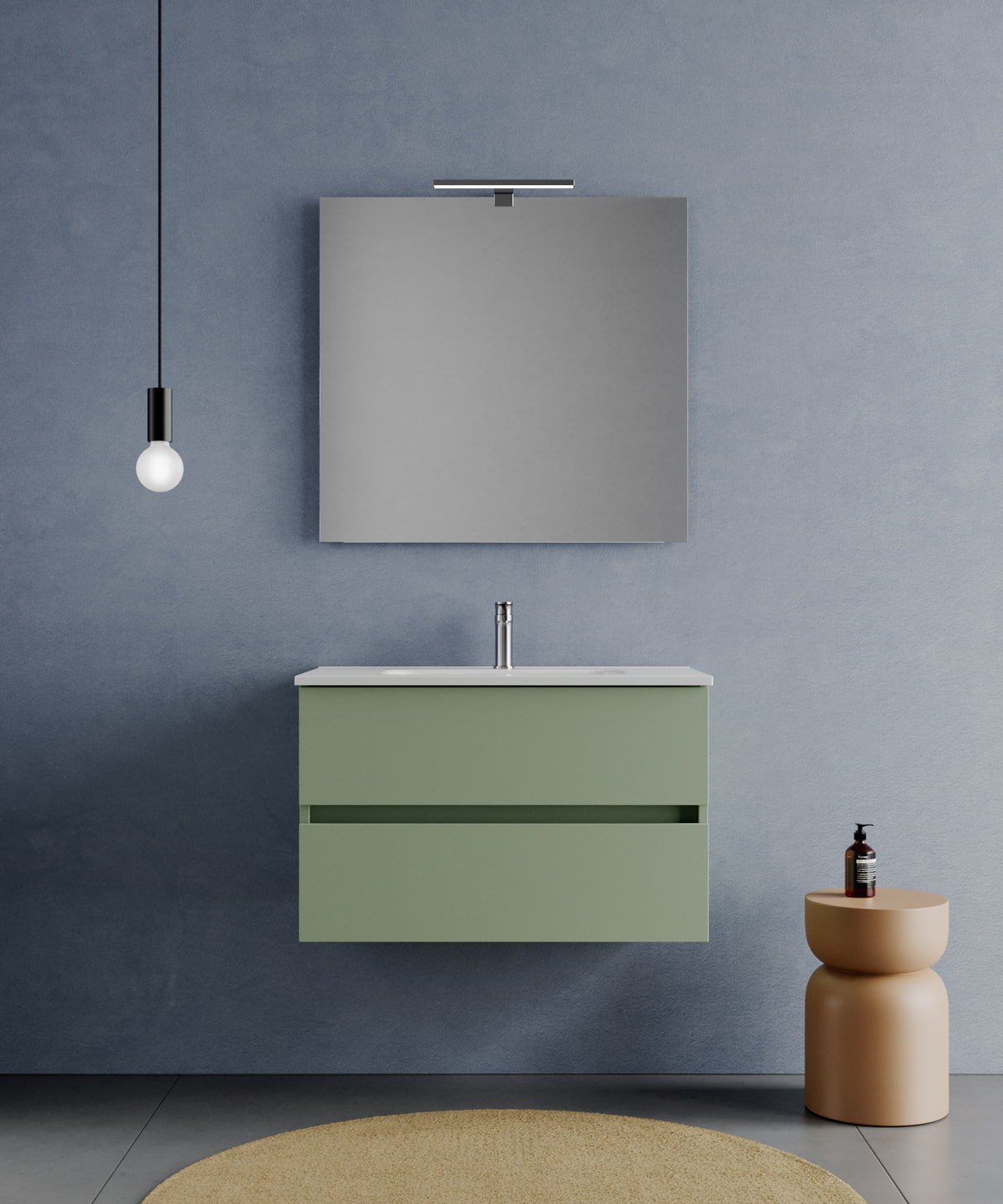 legnox consolle bagno legnox crea 80 cm verde con 2 cassetti lavabo specchio e lampada