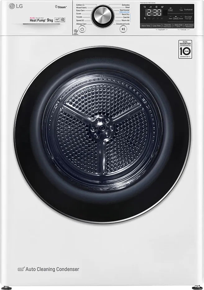 lg asciugatrice lg smart dual inverter heat pump eco hybrid 9 kg rc90v9av2w axlxp 85x60x69 classe energetica a 10 ean 8806098466481
