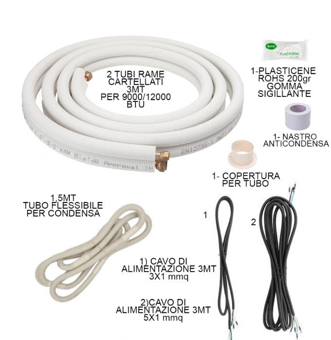 no brand kit installazione tubi rame 3 mt cartellati montaggio climatizzatore 900012000 14 38 raccordi tubo condensa condizionatore