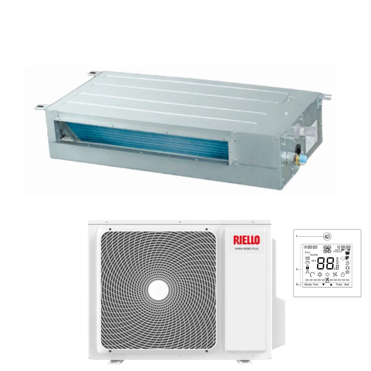 riello climatizzatore condizionatore riello inverter canalizzato canalizzabile 18000 btu amd 50 pa r 32 codice 20161586 con comando a filo di serie
