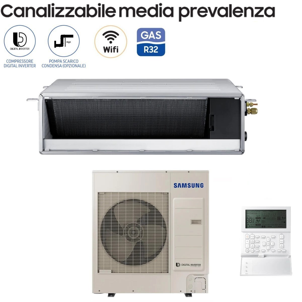 samsung climatizzatore condizionatore samsung inverter canalizzato canalizzabile media prevalenza 36000 btu ac100rnmdkgeu trifase r 32 classe aa con comando a filo incluso novita
