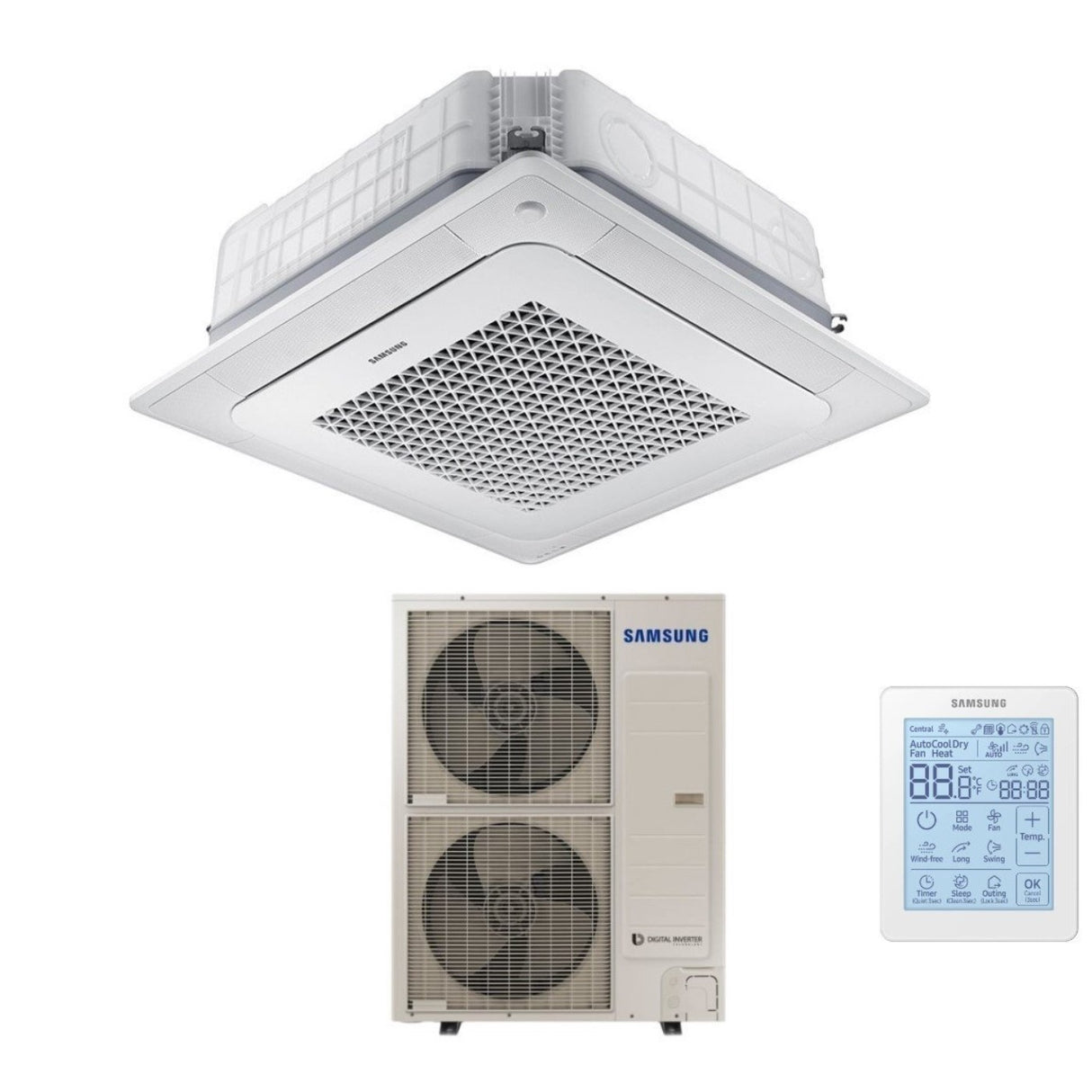 samsung climatizzatore condizionatore samsung inverter cassetta 4 vie windfree 48000 btu ac140nn4dkh trifase con telecomando wireless e pannello incluso
