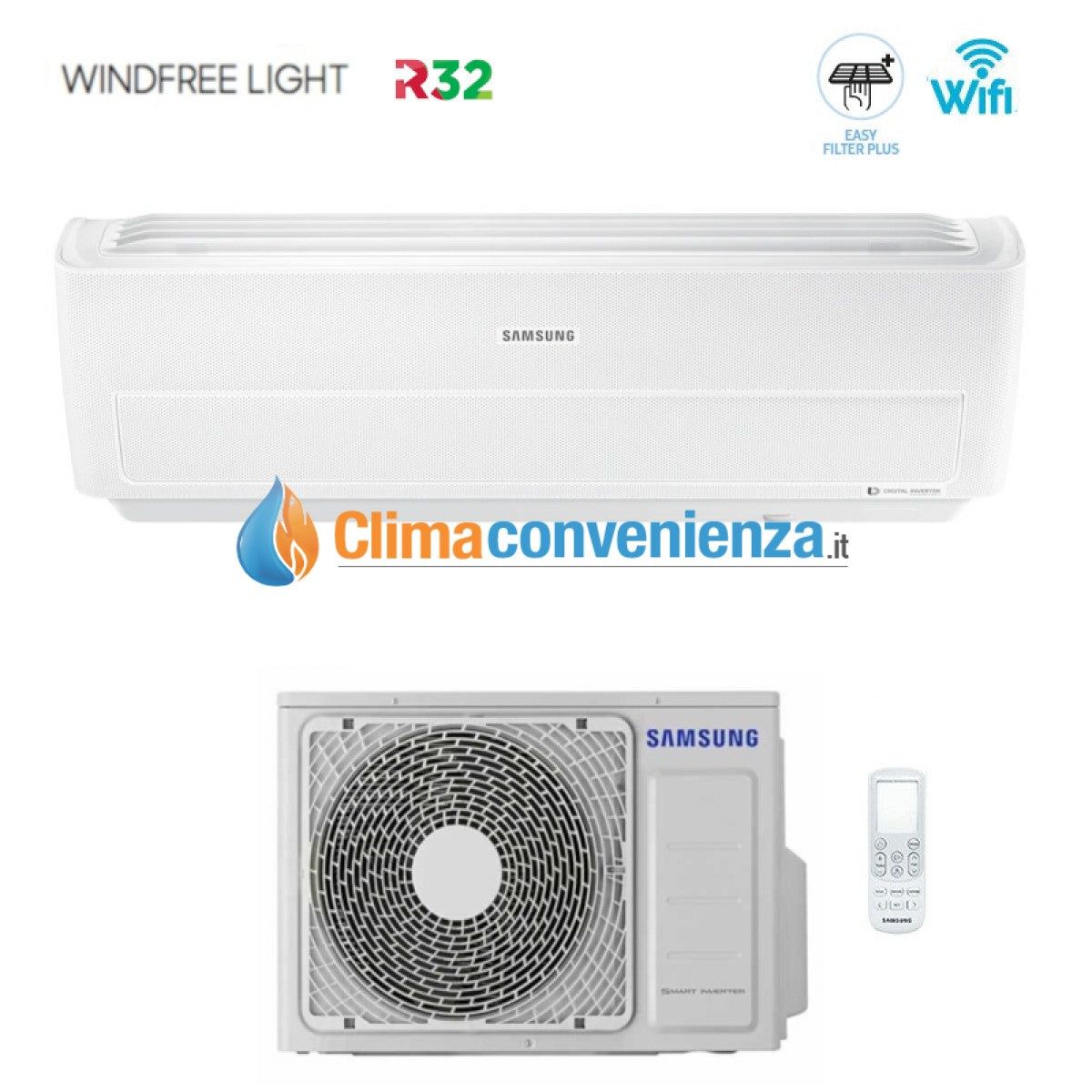 samsung climatizzatore condizionatore samsung inverter serie windfree light 9000 btu ar09nxwxcw r 32 wi fi integrato classe a ean 8059657005748