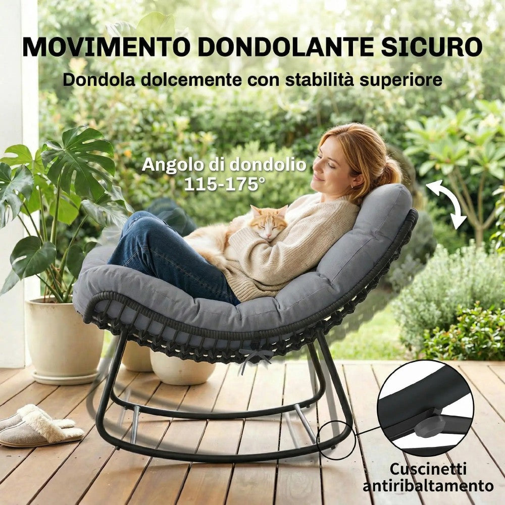 easycomfort easycomfort sedia a dondolo stile boho in rattan e metallo con cuscino morbido grigio scuro