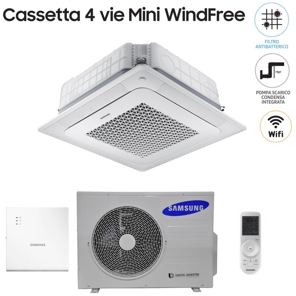 samsung climatizzatore condizionatore samsung mini cassetta 4 vie windfree 18000 btu ac052nnndkh r 410 wi fi optional con telecomando wireless e pannello incluso