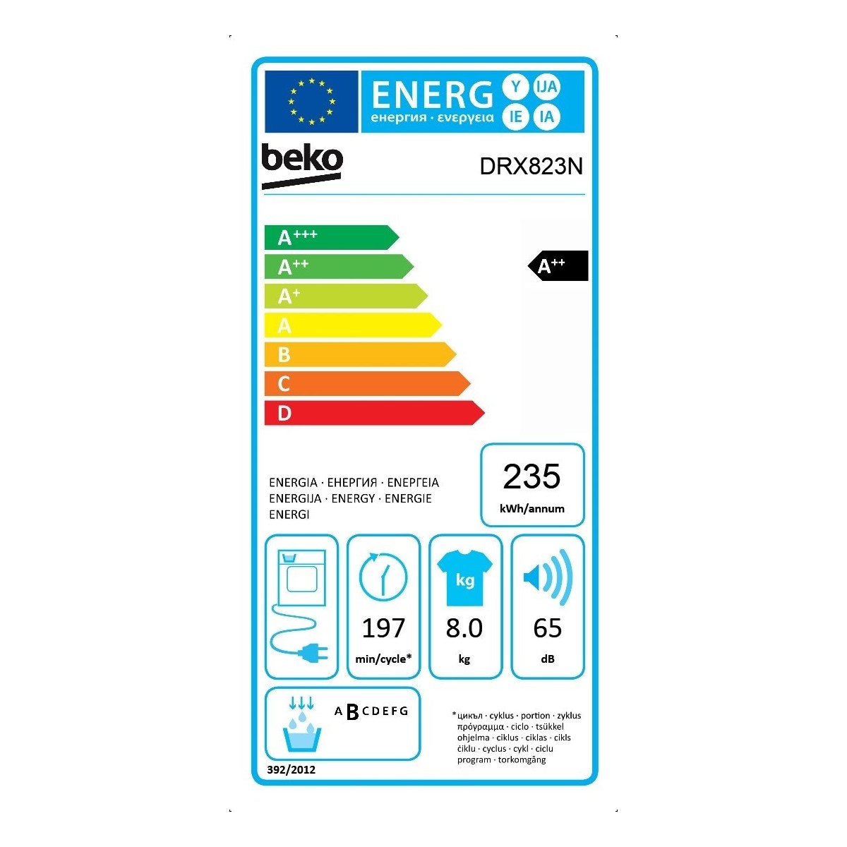 beko asciugatrice a pompa di calore a carico frontale beko 8 kg drx823n ecogentle aquawave classe a ean 7188236180