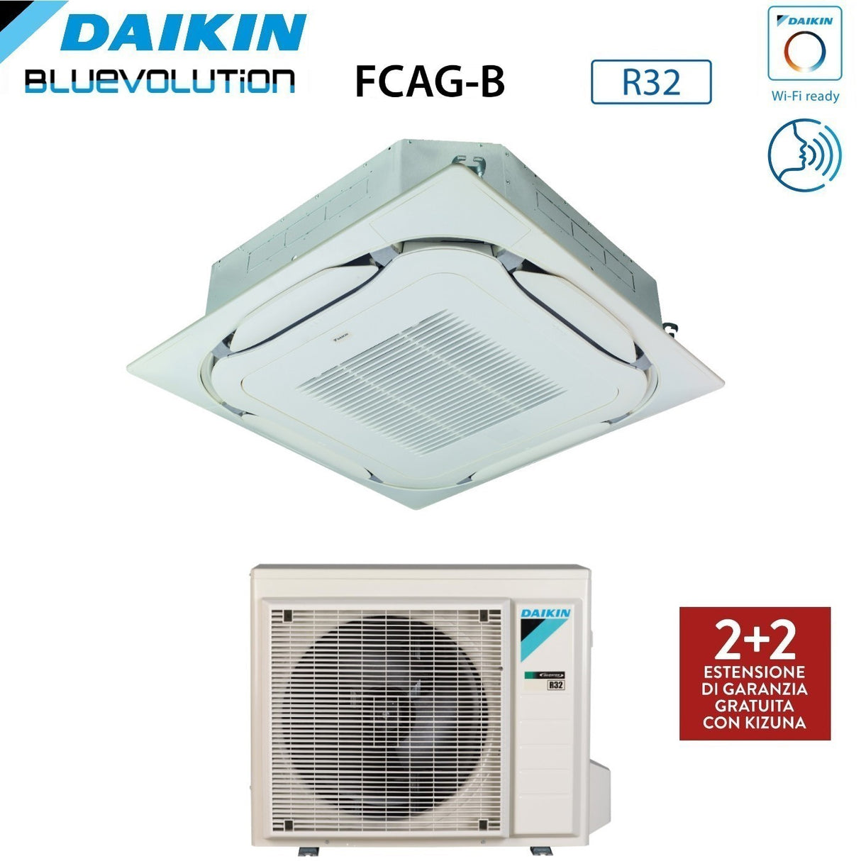 daikin climatizzatore condizionatore daikin bluevolution a cassetta round flow 12000 btu fcag35b r 32 wi fi optional classe aa con griglia standard inclusa garanzia italiana
