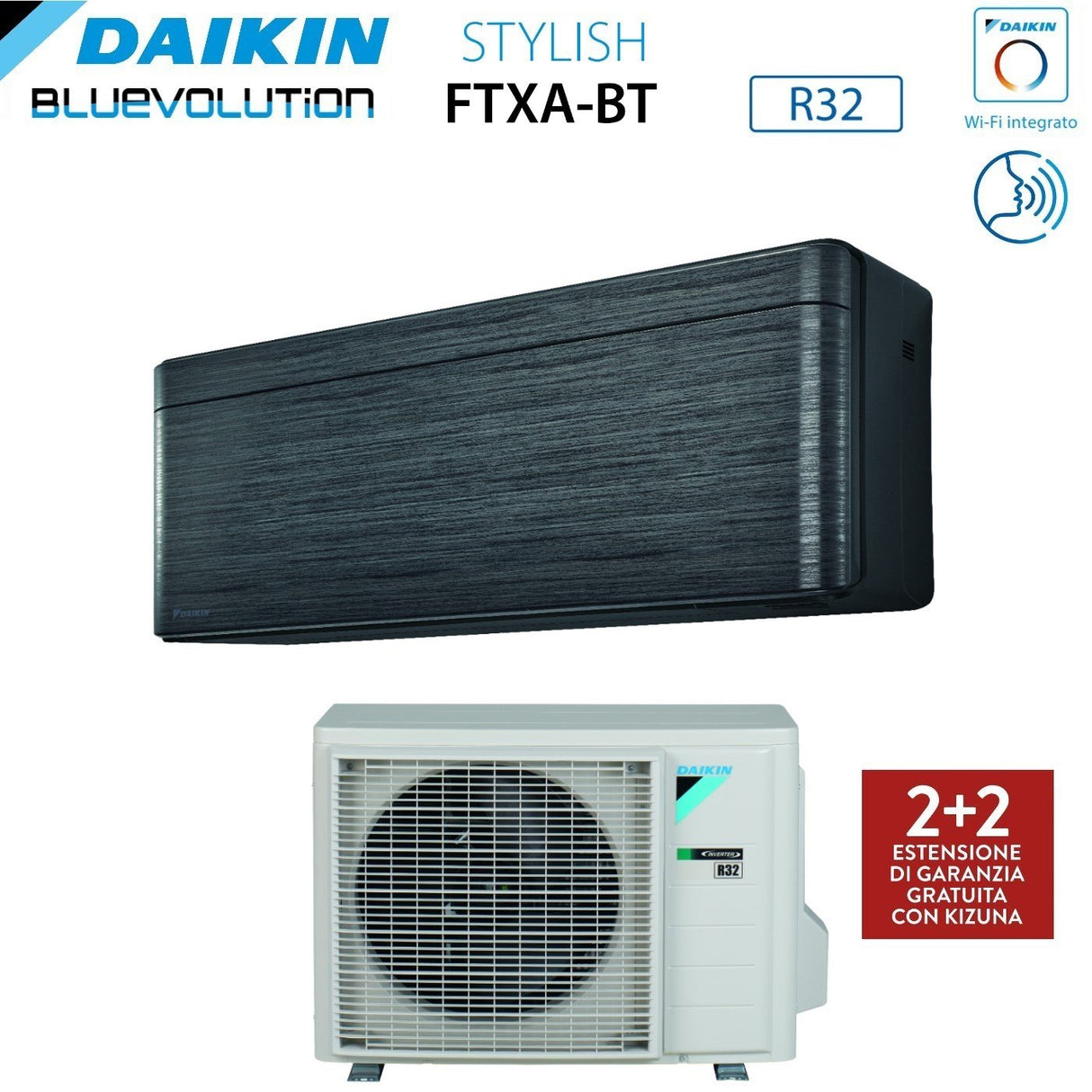 daikin climatizzatore condizionatore daikin bluevolution inverter serie stylish real blackwood 7000 btu ftxa20bt r 32 wi fi integrato classe a colore legno nero garanzia italiana ean 8059657000941