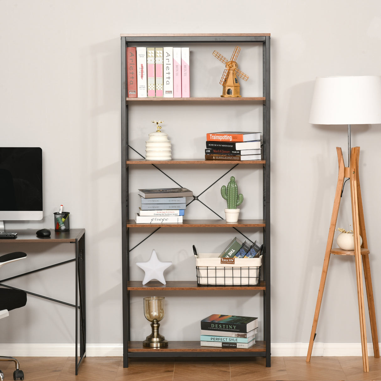 easycomfort easycomfort libreria in stile industriale vintage con 6 mensole in legno e metallo nero ean 8054144131009