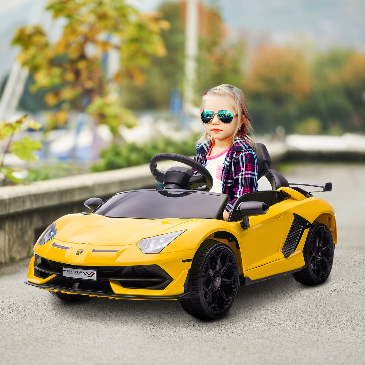 easycomfort easycomfort macchina elettrica per bambini 3 5 anni con licenza lamborghini auto 12v contelecomando clacson e musica giallo