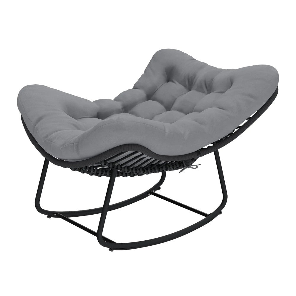 easycomfort easycomfort sedia a dondolo stile boho in rattan e metallo con cuscino morbido grigio scuro