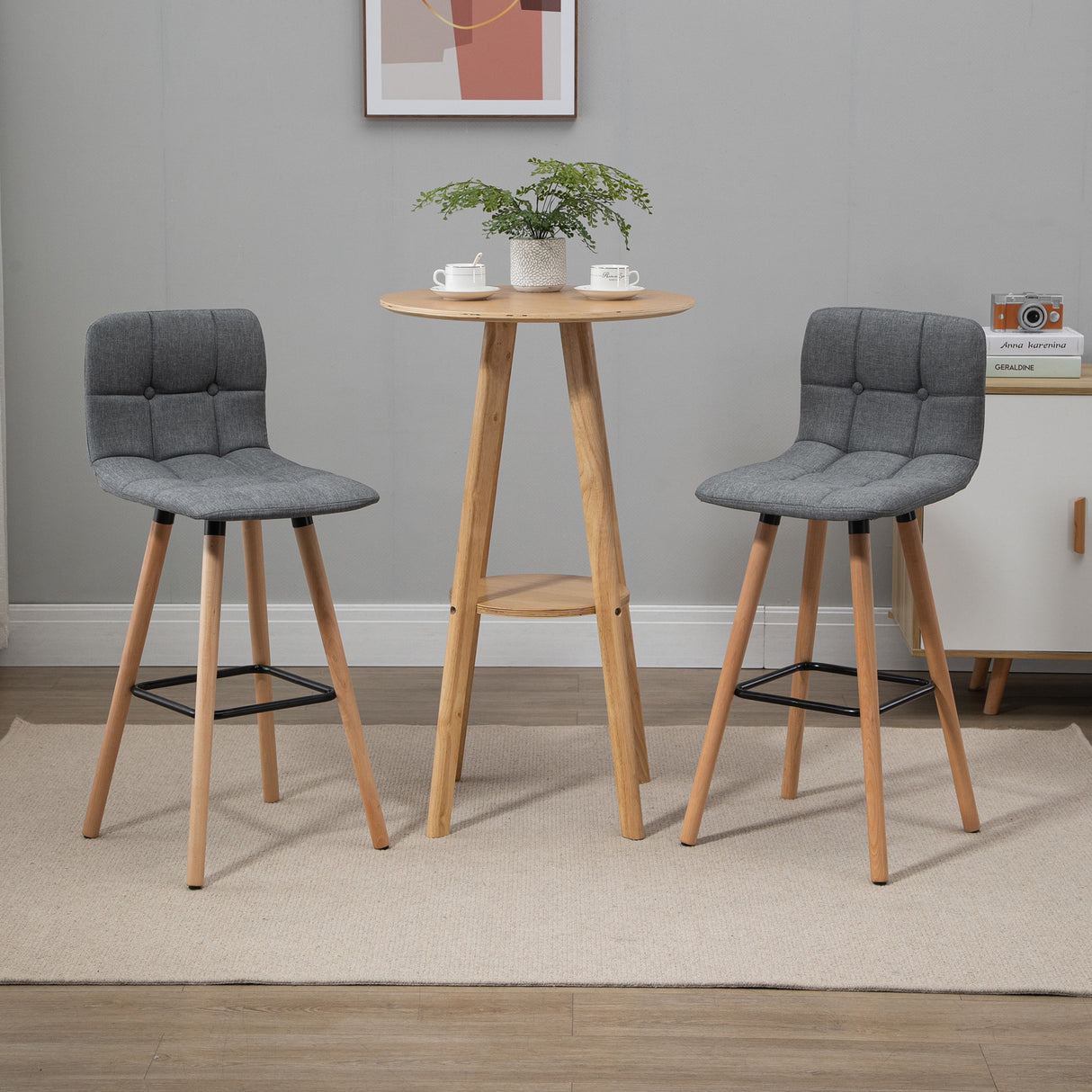 easycomfort easycomfort set 2 sgabelli da bar con schienale e poggiapiedi seduta imbottita in tessuto e gambe in legno grigio