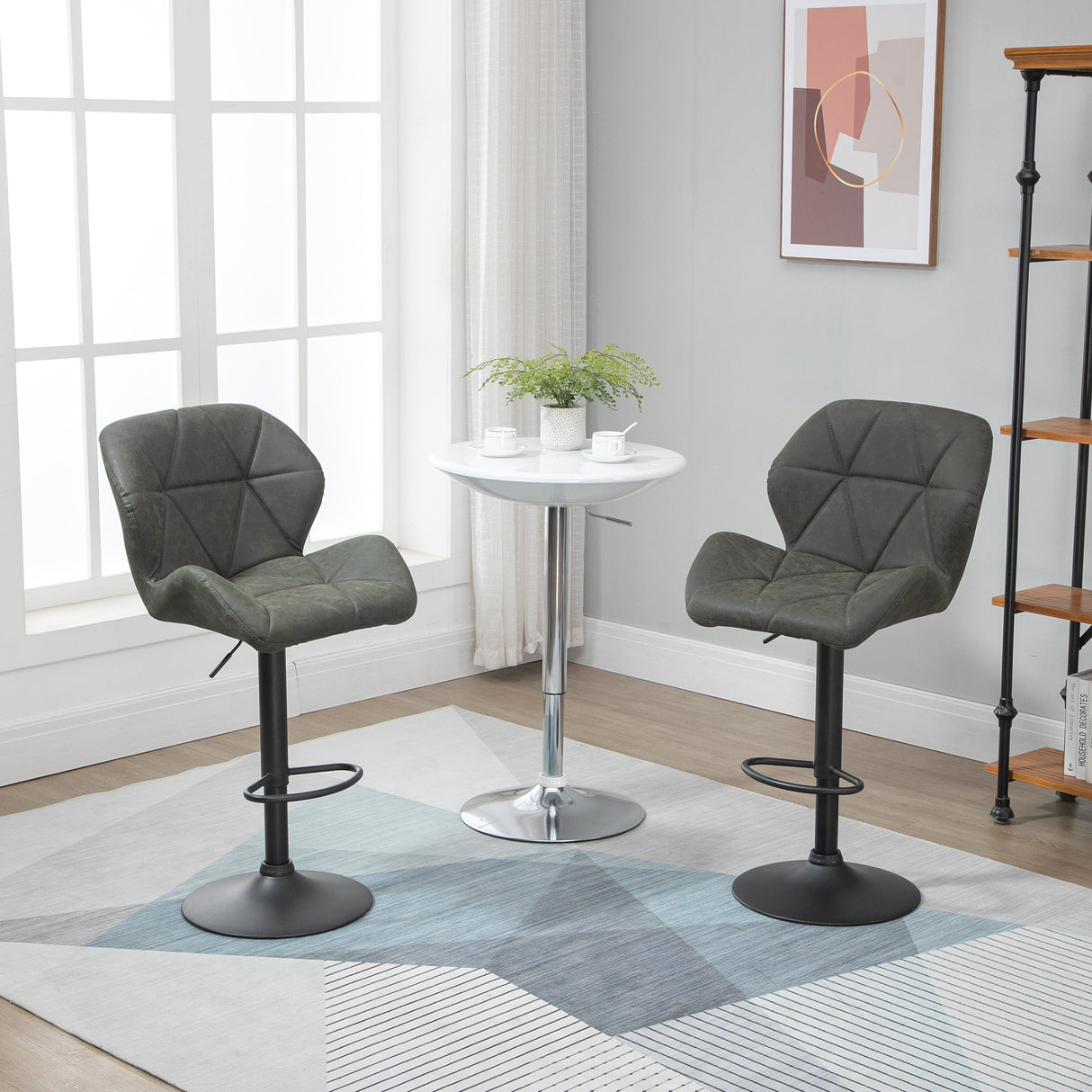easycomfort easycomfort set 2 sgabelli da bar girevoli con altezza regolabile rivestimento similpelle e base rotonda grigio