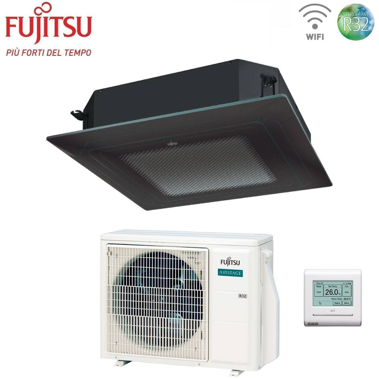 fujitsu condizionatore a cassetta fujitsu kr circular flow black 18000 btu auxg18krlb r 32 wi fi optional con griglia e filocomando