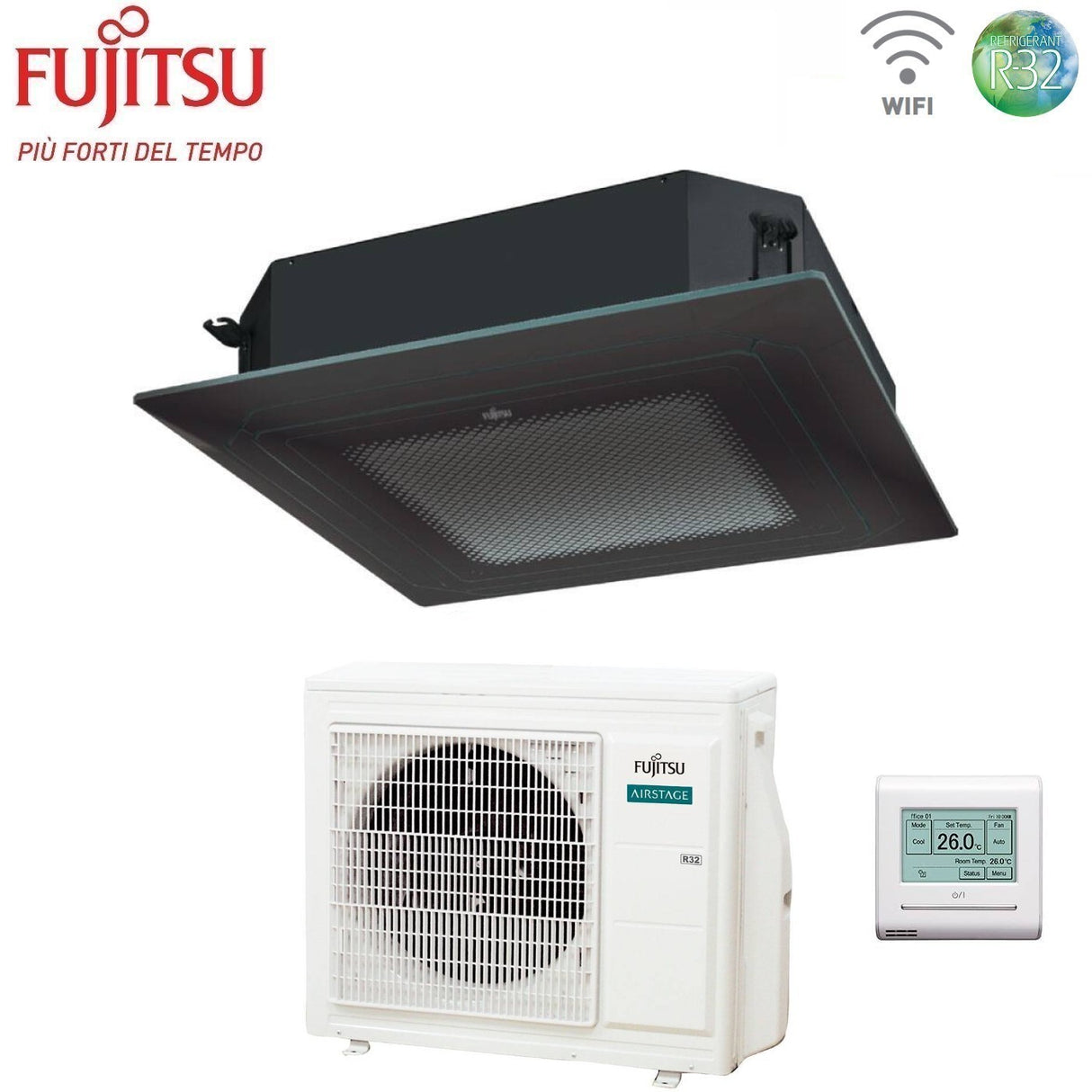 fujitsu condizionatore a cassetta fujitsu kr eco circular flow black 24000 btu auxg24krlb r 32 wi fi optional con griglia e filocomando