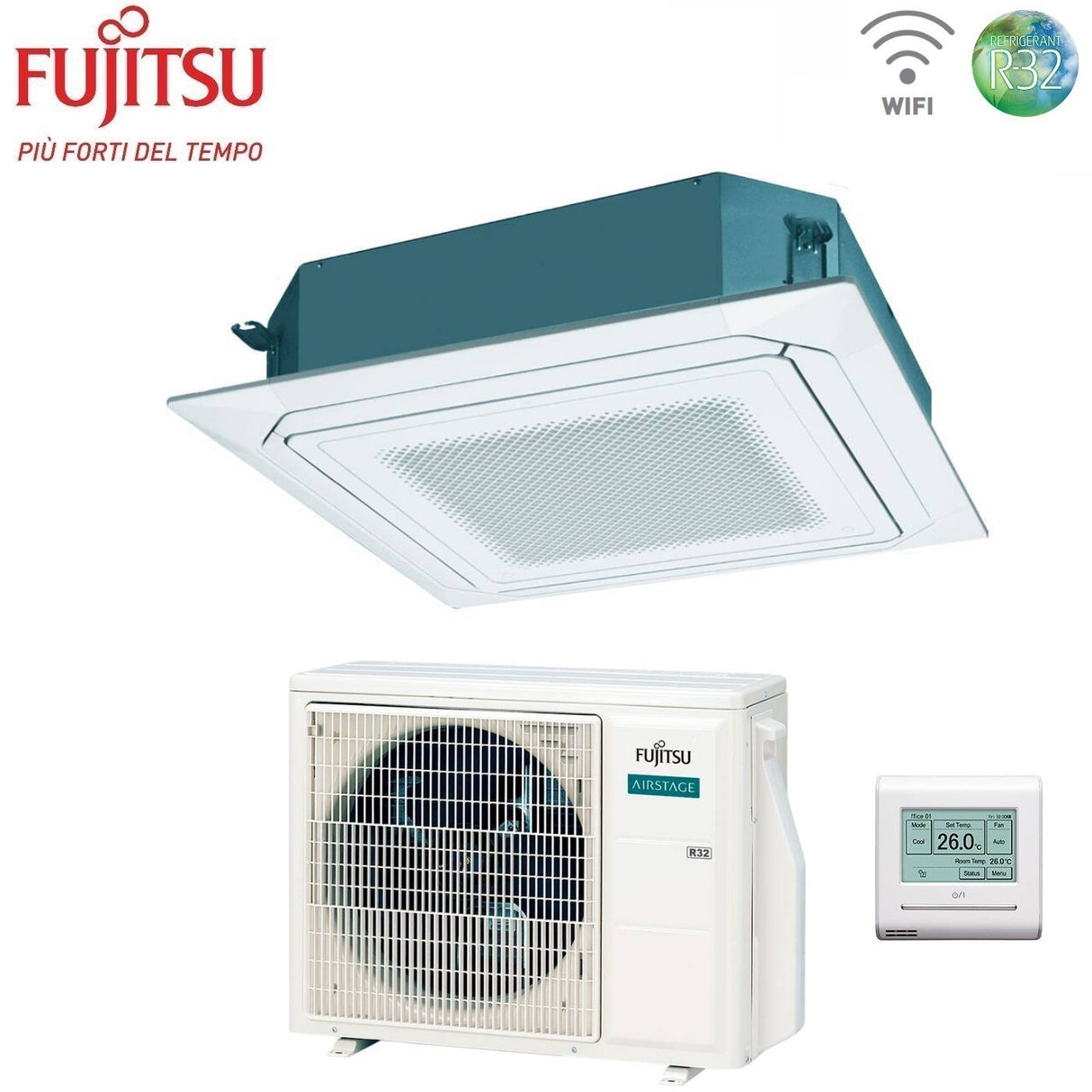 fujitsu condizionatore a cassetta fujitsu kr eco circular flow white 18000 btu auxg18krlb r 32 wi fi optional con griglia e filocomando