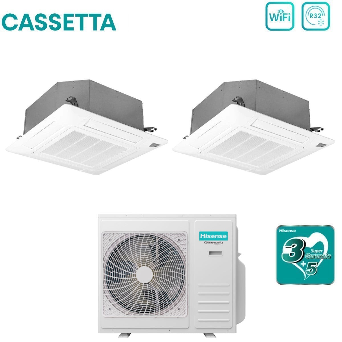 hisense climatizzatore condizionatore hisense dual split a cassetta 1218 con 4amw105u4raa r 32 wi fi optional 1200018000 con telecomando e pannello incluso novita