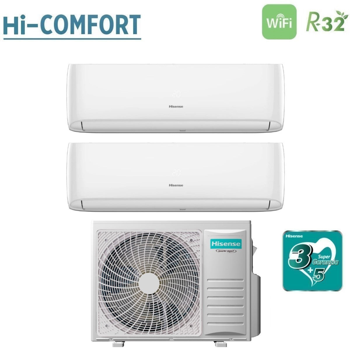 hisense climatizzatore condizionatore hisense dual split inverter serie hi comfort 1218 con 3amw72u4rfa r 32 wi fi integrato 1200018000 novita